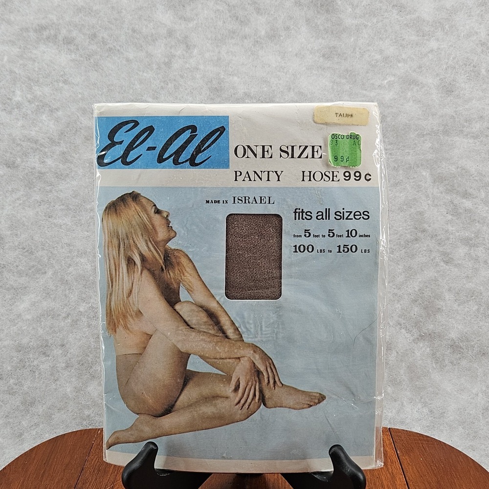 El-Al nylon pantyhose vintage 1970s Taupe One Size Super Stretch